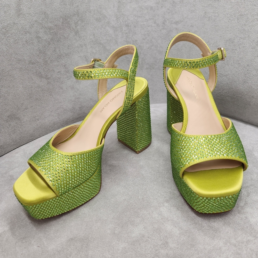 ANTONIO MELANI Lime Green Crystal Platform Sandals - Picture 5 of 15